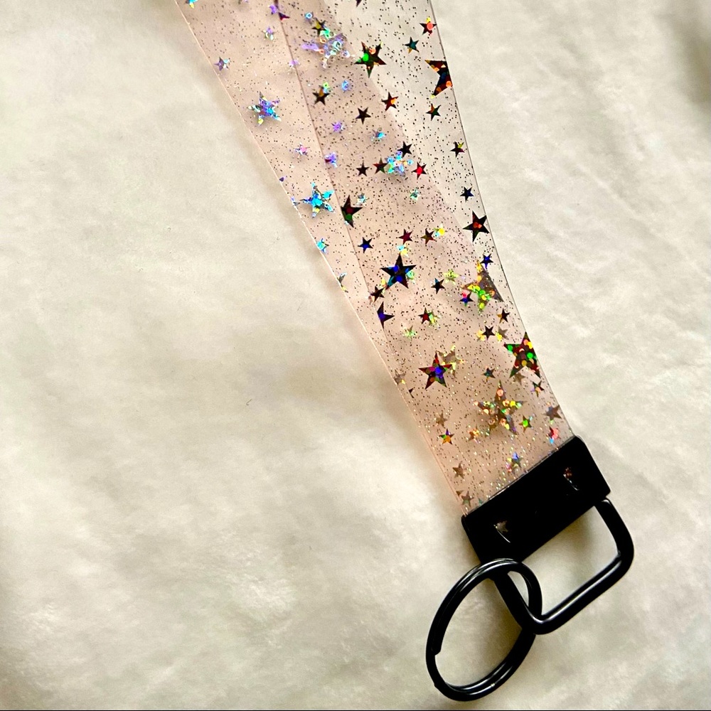 Champagne tinted holographic Star jelly key fob.